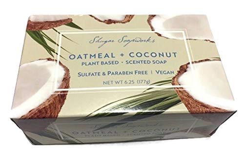 Shugar Soapworks Oatmeal & Coconut Soap 6.25 Oz - Plant Based, Vegan, Natural, Pure, No Dyes, Sulfate & Paraben Free (2 Pack) #TOP1