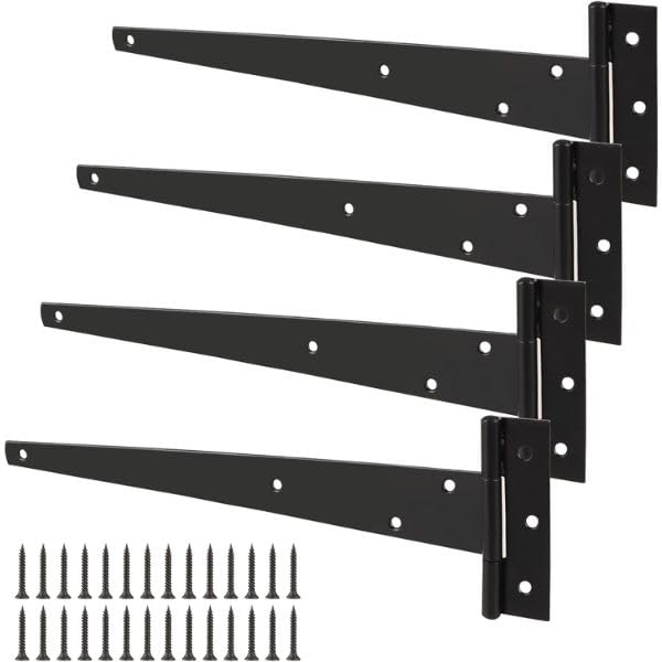 Charnières de portail de jardin noires en T 450 mm avec vis pour porte bois