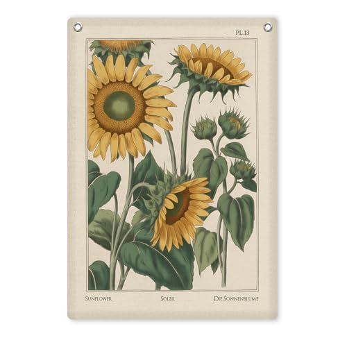 Vintage Sunflower Botanical Tapestry Banner Flag 28.5x20 Inch - Retro Floral Wall Hanging Banner Decor for Bedroom Home Office,Perfect Gifts for Plant Lovers & Gardeners,Botanical Art Linen Banners