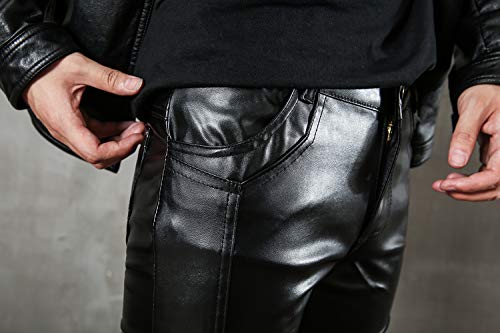 Idopy Men`s Black Slim Fit Soft Pu Faux Leather Biker Pants 33 03# #TOP5