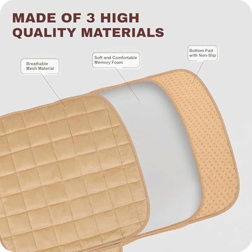 Image of Foam Car Seat Cushion Cover, Convertible Back Seat Extender & Travel Bed, Quilted Padded Seat Protector, Universal Fit for Most Cars, Non-Slip Seat Cushion (3Pcs Beige Cover)