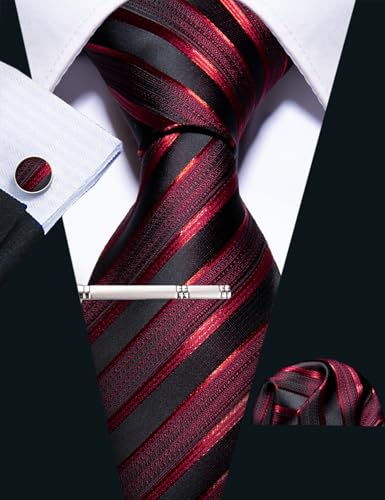 Image of Barry.Wang 6 PCS Men Ties Set Silk Business Fashion Woven Necktie Handkerchief Cufflinks Paisley Stripe Wedding Party