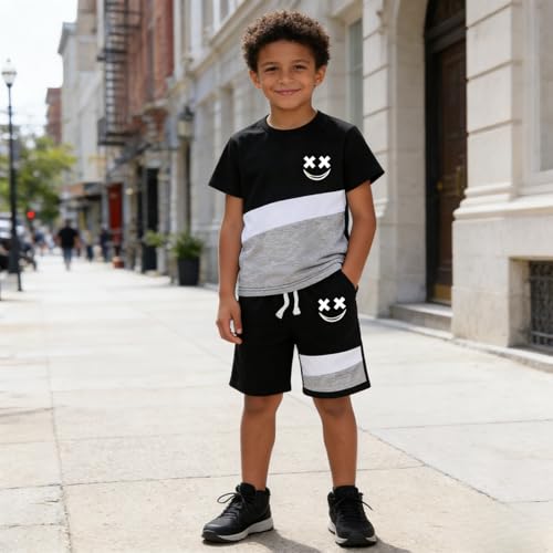 Image of Boys Clothes 2 Piece Size 6-13Y Short Sleeve T-Shirt & Shorts Set Casual Kids Boys Spring Summer Outfits