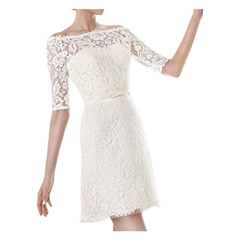 Jaeden Brautkleid Hochzeitskleider Kurz Damen Abendkleider Spitzen Kurzarm Etuikleider Elfenbein EUR38 Cover