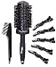Round Hair Brush for Blow Drying, Boar Bristles Round Brush, Large Round Brush for Blow Drying and Styling with Boar Bristles and Nylon, 5 Hair Clips and Brush Cleaner by Elamir Concept