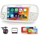 8 Core 4G+64G for Fiat 500 2007-2015 Car Radio Stereo with 5GWifi DSP Wireless Carplay Android Auto, Hodozzy 7" 1280P Touchscreen Radio Bluetooth 5.0 GPS FM/RDS Splitscreen Canbus SWC Reverse Camera