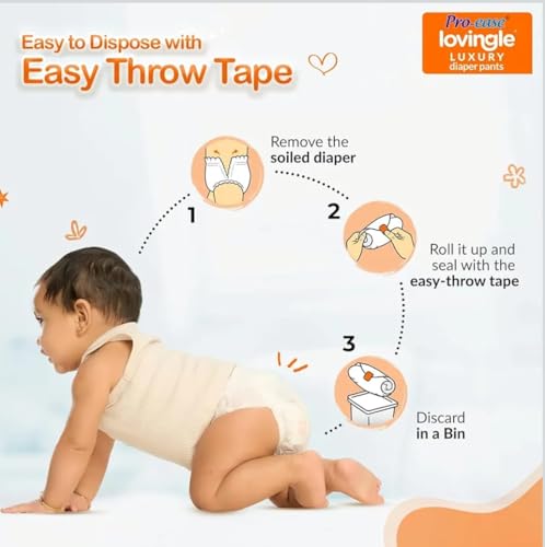 Image of Pro-ease Lovingle Baby Diaper|Pant Style Diaper for Baby|Diaper L size|2X preference on Absorption*IAdvanced Leakage Protection|Wetness Indicator|Easy Throw Tape|9-14 kg|64 Pieces
