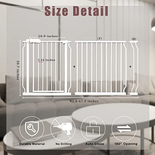 Extra Wide Baby Gate 62 To 67 Inch Pressure Monuted Safety Gate For Kids Or Pets Dogs Auto Close Child Pet Safety Gates For Doorways Stairs Living Room With Extensions #TOP1