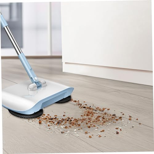 Obelunrp Manual Vacuum Sweeper, 180 Degree Rotating Push Vacuum Non Electric Floor Sweeper, 2 in 1 Manual Sweeper For Carpet and Floors(Blue)