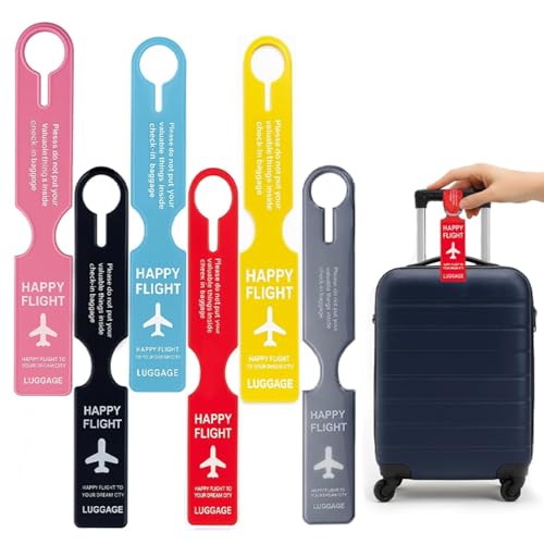 AMERTEER 6 Pack Luggage Tags with Name ID Card Privacy Cover & Waterproof PVC | Travel Bag Tags for Suitcase Baggage Airplane Essentials | Multicolor ID Labels for Men & Women
