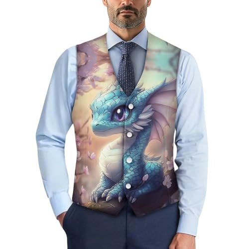 Men's Dress Vests Slim Fit V-Neck Button Down Suit Vest Formal Western Vest Big and Tall Waistcoat