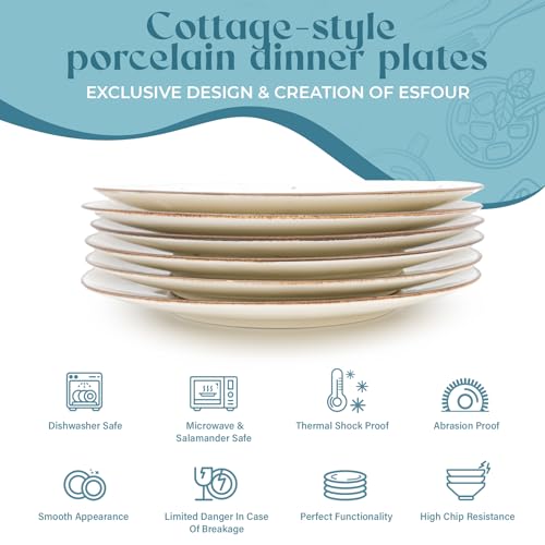 Image of Esfour Ceramics Dinner Plates 11 inch Set of 6 - Microwave, Oven, Dishwasher Safe, Scratch Resistant, Porcelain Durable Dishes for Steak, Pizza, Home & Restaurant, Party Gifts - Classic Assorted Color