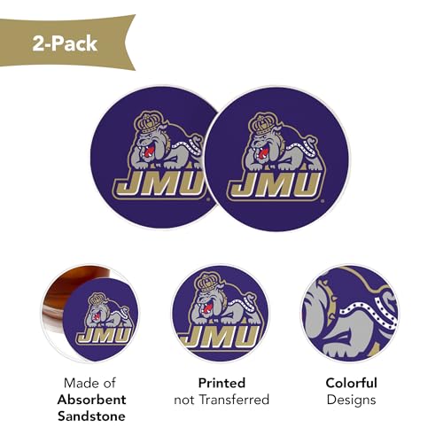 Desert Cactus James Madison University Car Coaster Dukes JMU Absorbent Sandstone Car Cup Coasters Set of 2 (Design A) by Desert Cactus - Image 3