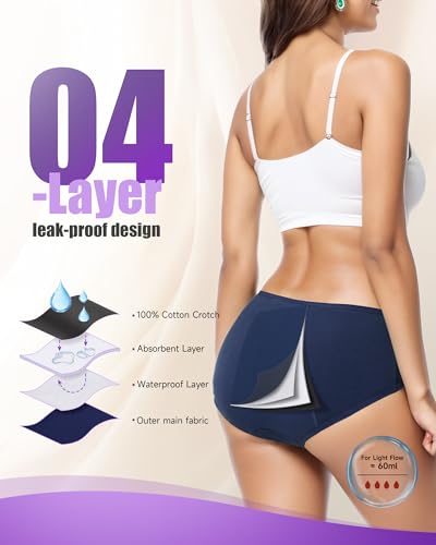 Image of TANSTC Period Underwear for Women Heavy Flow | Leakproof Menstrual Panties Postpartum, Cotton Soft Breathable Briefs 3 Pack