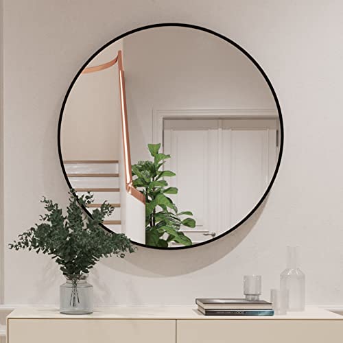 Specchio da Parete Tondo da 36" per Ingressi, Bagni, Soggiorni, Nero