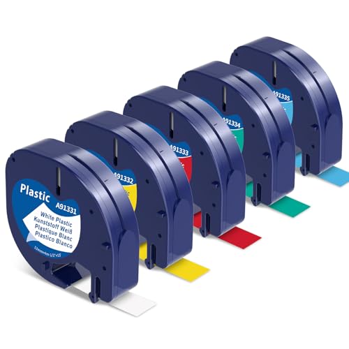 Dymo Letratag���t�B��5�p�b�N �J���[���x���e�[�v 12mm x 4m (1/2�C���` x 13�t�B�[�g) ���x���[ ���g���^�O 200B LT 100H 100T Plus�p