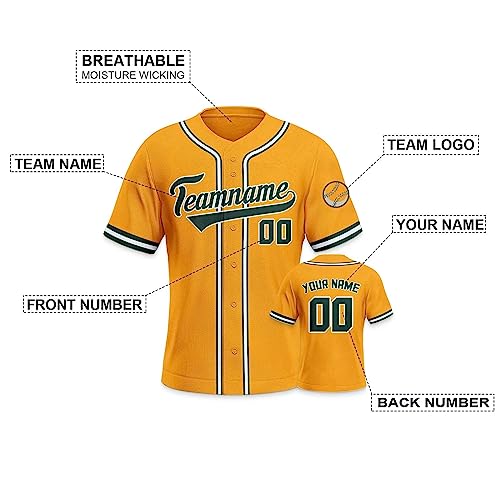 Yellow Custom Baseball Jersey Personalized Gifts With Patch Team Name Number Stitch And 3D Print Tech Men Women Kid Toddler #TOP1