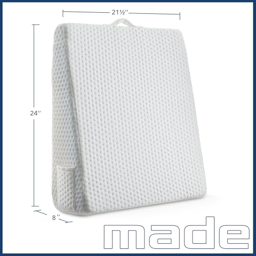 Made Medical Bed Wedge Pillow - 8\" Leg Elevation Body Positioner with Memory Foam for Legs, Knee, Ankle, Lower Back Support, Acid Reflux - White Cover - Thumbnail 7
