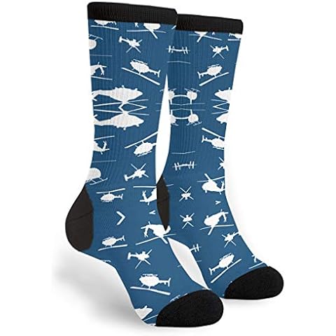 Women's Men's Fun Novelty Crazy Crew Socks Helicopter Silhouettes Blue Dress Socks Cover
