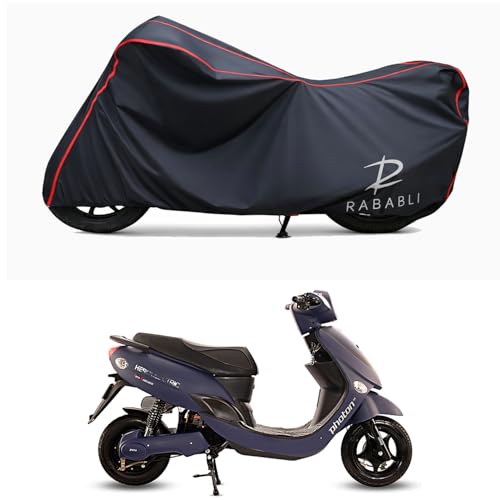 Image of Waterproof Bike Body Cover Compatible for | Hero Electric Photon | Taffeta Fabric, Red Piping Design, Bottom Elastic Fit | Dustproof, Sun UV & Rain Protection for All Bikes