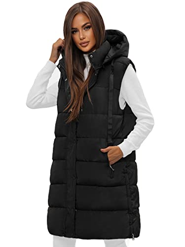 OZONEE Damen Weste Steppweste Kapuze Vest Ärmellos Jacke Übergangs...