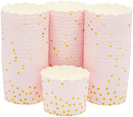 50 Pack Gold Polka Dot Paper Baking Cups, Pink Cupcake Liners for Muffins (2.2 In)