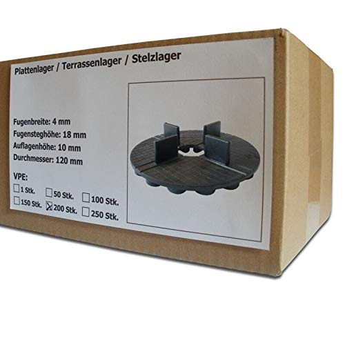 Preisvergleich Produktbild 200 Stück SANPRO Gummi Plattenlager / Terrassenlager mit Fugenkreuz 4 / 18 mm