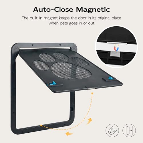 PetPrime Cat Door for Screen Door with Flap Opening 8×10 inches,Lockable Auto-Close Magnetic Pet Door for Cats & Small Dogs,Suitable for Sliding Screen Door,Easy Install,Small - Image 4
