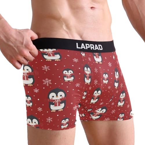 Laprad Men's Boxer Briefs Soft Breathable Underwear Stretch Boxer Shorts Christmas Penguin Boxer Shorts4