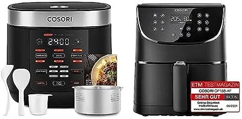 COSORI Heißluftfritteuse 5,5L XXL Friteuse Heissluft Fritteusen Air Fryer und COSORI Reiskocher, Multikocher mit 17 Programme, Rice Cooker, Fuzzy-Logik