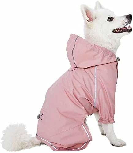 Amazon Brand - Umi 38cm Lightweight Reflective Dog Raincoat with Hood & Harness Hole, Blue, Outdoor Rain Gear Jacket 2 Legs for Dogs