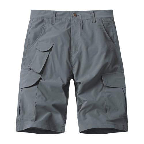 Men's Classic Relaxed Fit Cargo Short Multi-Pockets Quick Dry Tactical Shorts Stretchy Running Athletic Hiking Pants Grey 32