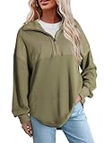SHEWIN Womens Sweatshirts Casual Waffle Knit Tops Half Zip Pullover Long Sleeve Shirts Quarter Zip Trendy Fall Outfits Oversized Clothes 2025 XX-Large Army Green