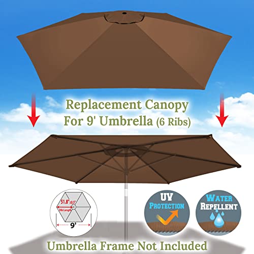 Benefitusa Umbrella Canopy Cover Replacement Top Canopy For 9Ft 6Ribs Patio Umbrella(Canopy Only)(Brown) #TOP2