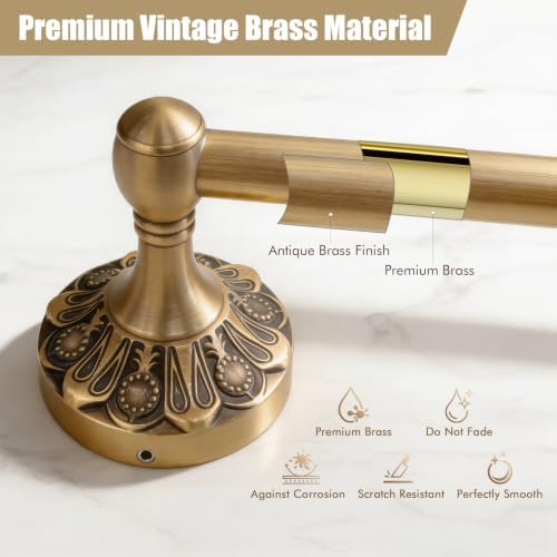 4-Piece Antique Brass Gold Bathroom Towel Bar Set, Retro Single Bar — 사진 2