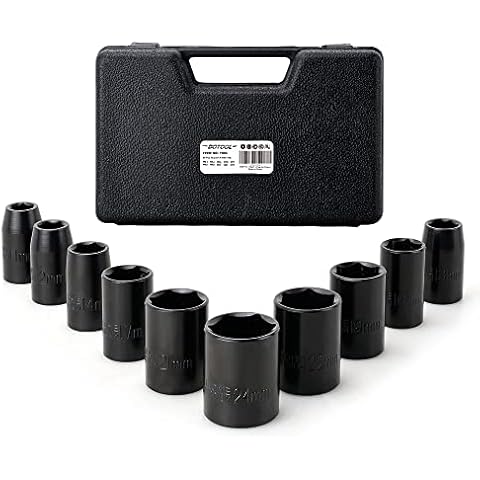 DOTOOL 1/2-Inch Impact Socket Sets 10-Pieces Drive 6-Point Universal Cr-V Socket Metric Sizes (11mm to 24mm) Cover