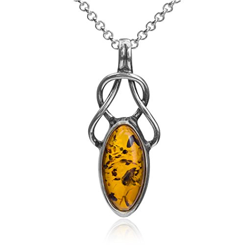 Light Amber Sterling Silver Celtic Pendant Necklace Chain 18 