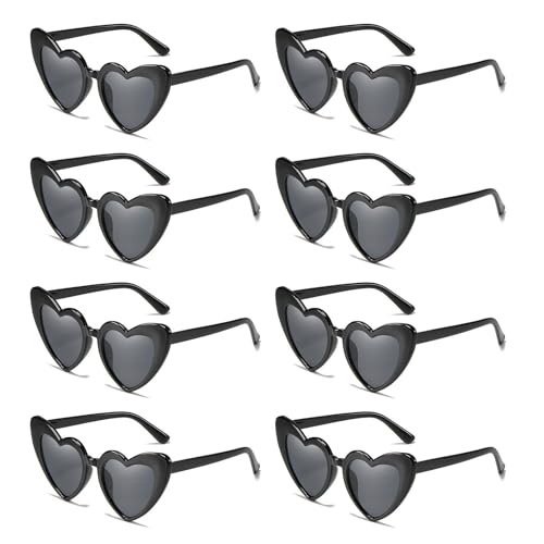 8 Stück Herz Sonnenbrillen, Vintage Herzförmige Brillen, Mode Hippie Brille Herz, Herzförmige Sonnenbrille Schwarz/Weiß, Herzförmige Party-Sonnenbrille, für Urlaub Party Hochzeit Karneval