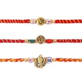 Dugan Ganesha Rakhi for Brother Set di 3 Rakhi Set con biglietto di auguri Rakhi Roli Chawal Packet – Raksha bandhan Tradizionale Trishul Shiv Rakhi per fratello Rakhi per Bhaiya - GMRK2608
