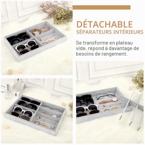 Emibele Boîte de Rangement Lunettes, Organisateur de Bijoux à 8 Fentes en Velours, Présentoir de Rangement Multifonctionnel pour Lunettes de Soleil Boucles d'Oreilles Bijoux Montre Bracelet, Gris – vue 4