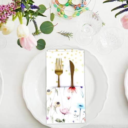 Party Greeting PG0824 14 Pcs Floral Cloth Napkins 20 X 20 Inch Washable Wild Flower Dinner Napkins Tea Party Floral Cloth Napkins For Family Dining Party Wedding Floral Party Dinner Decoration thumb #2