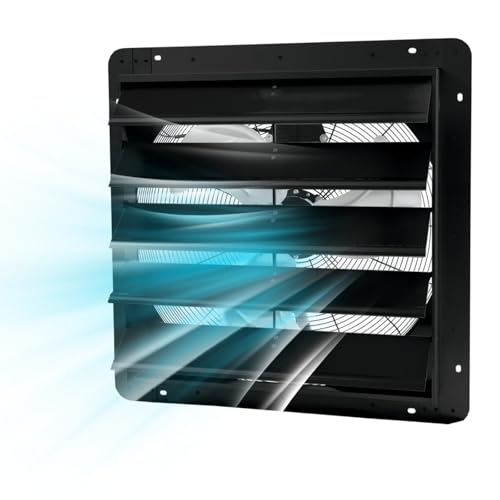 20 in Shutter Exhaust Fan, Aluminum Wall Mounted Shutter Exhaust Fan, 3500 CFM, 1500 RPM High Speed Low Noise Automatic Shutter Attic Fan, Ventilation