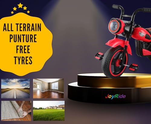 Image of JoyRide Ninja Plug N Play Durable Kids /Pedal Baby Tricycle, Storage Basket, Leather Seat, Led Headlight, Music for 18 Months to 5 Years Boys /Girls /Carrying Capacity Upto 30 Kgs (RED)