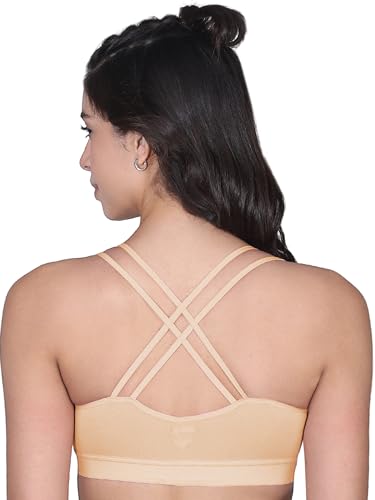 Image of DChica Essentials Padded Sports Bra for Women, High Impact Criss Cross, Removable Pads & Non Wired Bralette, Full Coverage Elasticated Underband, Daily Use Gym & Yoga