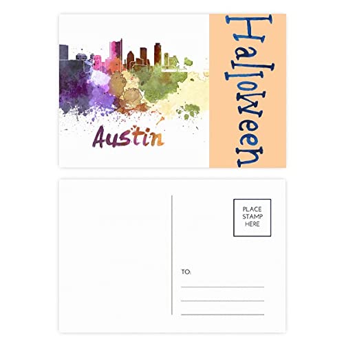 Cartes postales Halloween aquarelle Austin America City pour vos invitations sans fautes