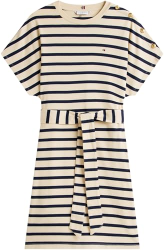 Tommy Hilfiger Damen Kleid Gold Button Jersey mit Gürtel, Mehrfarbig (Country Ivory/Dark Night Navy STP), L – Ansicht 5