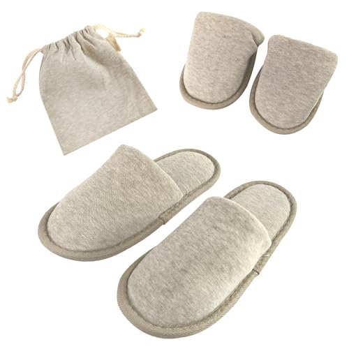 EQLEF Zapatillas de viaje para mujeres y hombres con bolsa de almacenamiento, 1 par de zapatillas de spa plegables(Beige, Sistema tallas calzado EU, Adulto, Mujer, Números (rango), mediano, 36, 38)