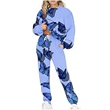 Plus Size Sweatsuit for Women Floral 2 Piece Outfits Trendy Printed Loose Sweatshirt and Pants Track