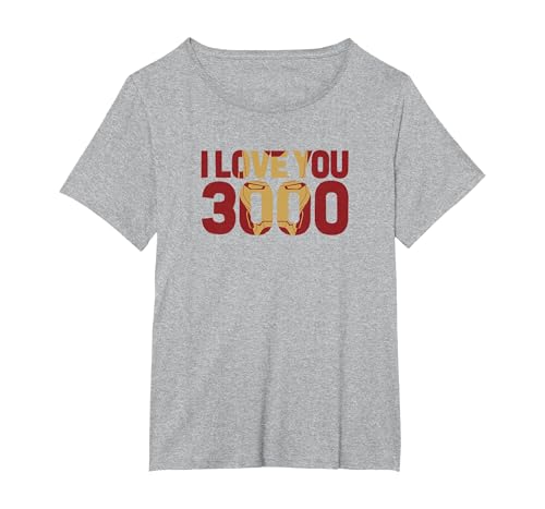 Marvel Avengers Endgame Iron Man I Love You 3000 Text Fill T-Shirt, Women's Plus, Heather Grey, 6X