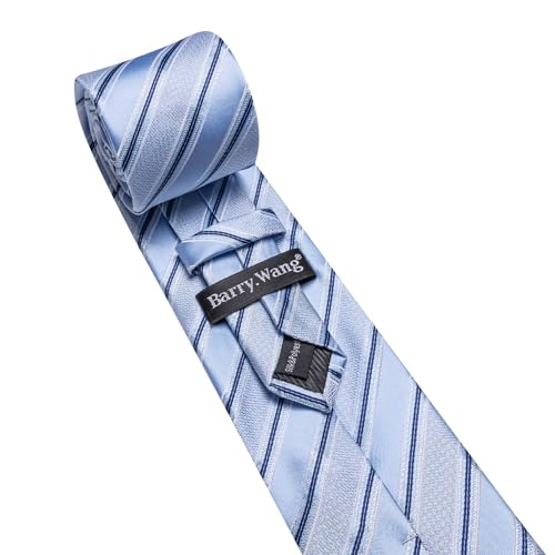 Image of Barry.Wang Plaid Ties Check Mens Necktie Set with Handkerchief Cufflinks Classic Stripe
